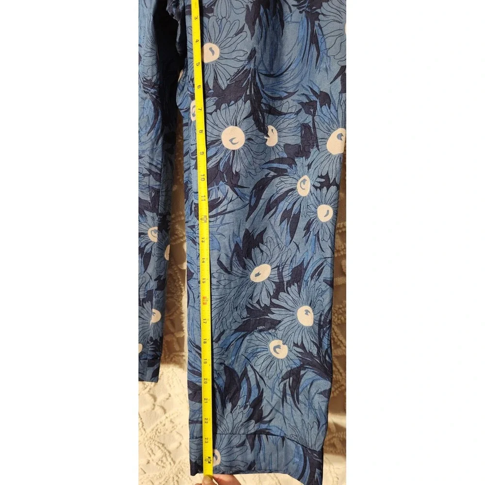 Anthropologie Elevenses‎ Womens Floral Ankle Pants Size 8 Blue Art to Wear